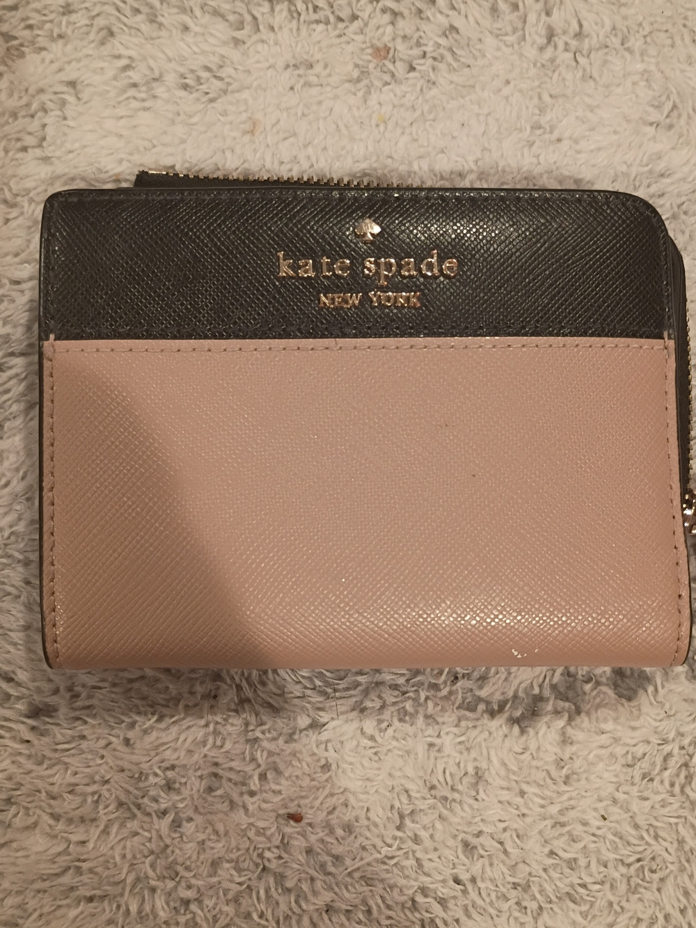 kate spade two-tone black and Tan wallet with gold logo